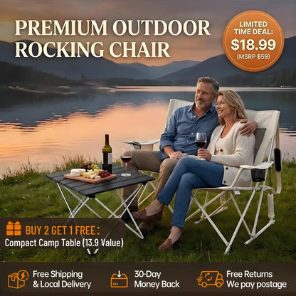 Foldable Rocking Chair, Extra-Wide Back, 350lbs Capacity (Bonus Table Included)