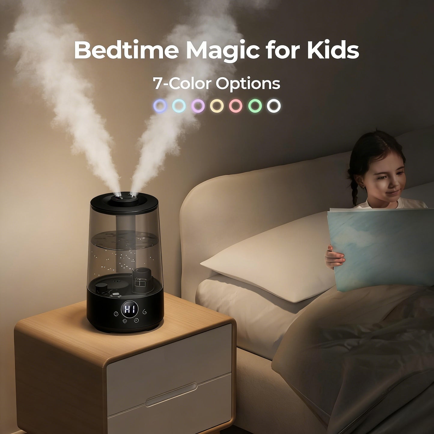 Ultra-Quiet Dual-Nozzle Humidifier with Long-Lasting Runtime