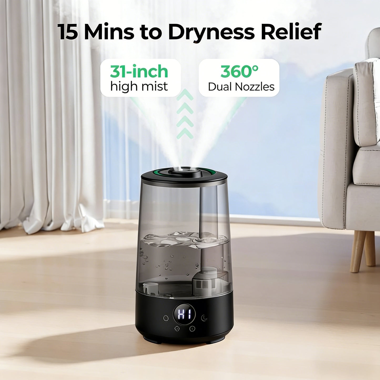 Ultra-Quiet Dual-Nozzle Humidifier with Long-Lasting Runtime